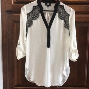Black and white button top